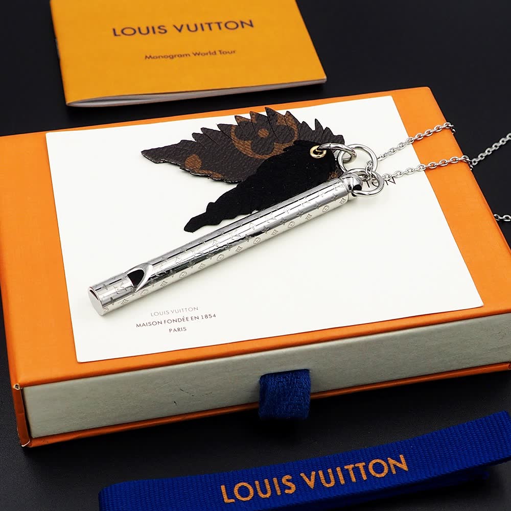 Louis Vuitton Silver Whistle and Leather Charm Necklace